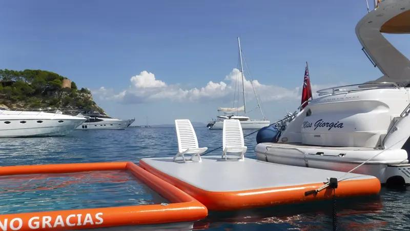 Anti-jellyfish pool deployed from yacht in Mallorca